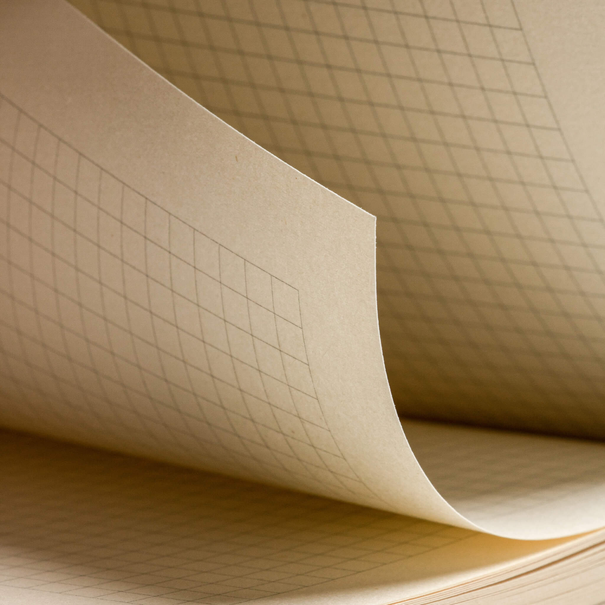 basenotes 0480-A5 Notebook with grid paper pages, highlighting clean printed lines on beige acid-free paper.