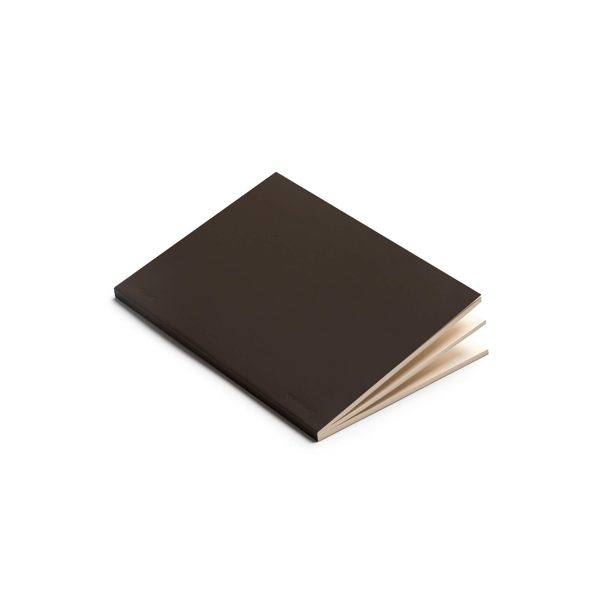 basenotes 0480 Notebook featuring brown cover with smooth matte finish and open pages.