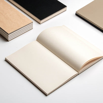 Open basenotes 0880 Notebook showing its smooth, unlined pages and lay-flat hand-stitched design.
