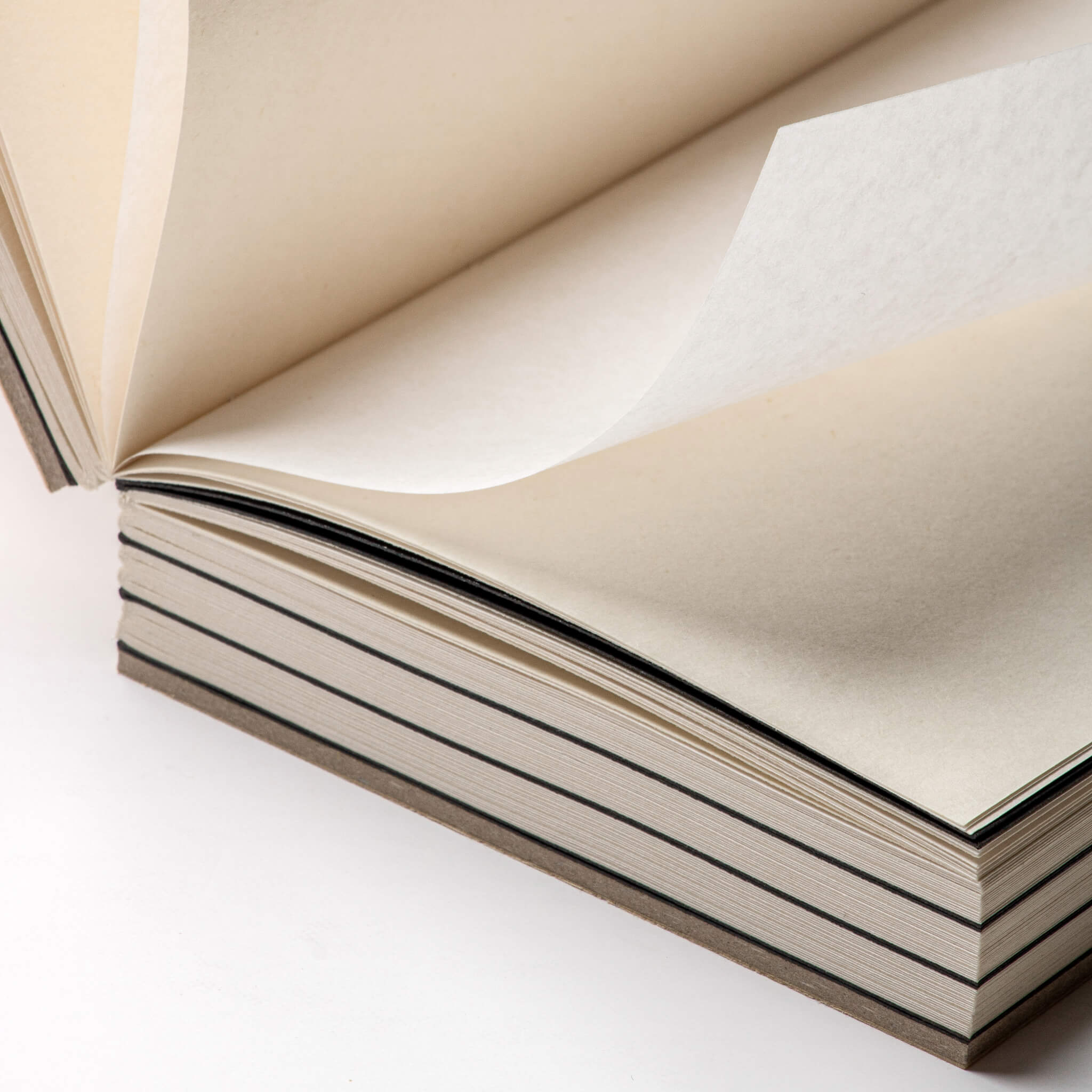 basenotes 1122 Paperbook open to show lay-flat binding and 127 GSM acid-free pages