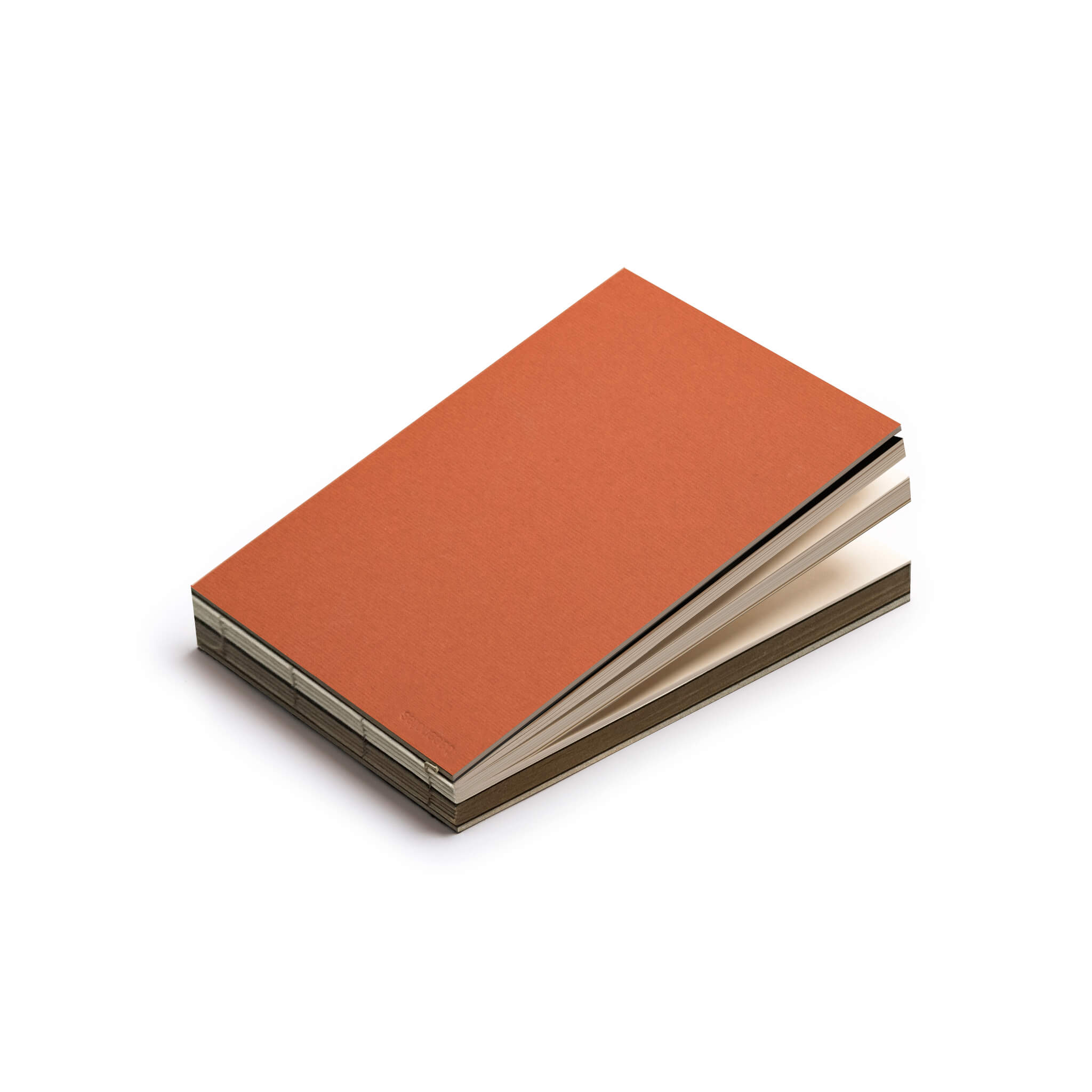 basenotes 2316M Clay Ruse Paper book in landscape format, showing visible hand-stitched binding.