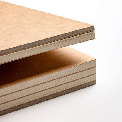 basenotes 2316 kraft sketchbook showcasing section dividers, spine detail and thick handmade covers.