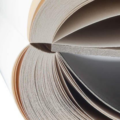 Close-up of the basenotes 2721 notebook spine, showing its sturdy stitched binding and naturally curved pages.