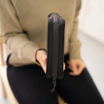 basenotes waterproof notebook cover shown from the side, slim padded profile