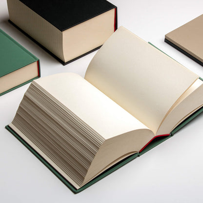 Open basenotes 0512 Notebook in studio lighting, highlighting the lay-flat design and textured cream-coloured bulky pages.